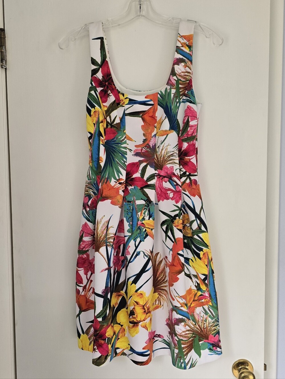 Boston Proper Floral Sleeveless Dress - White with Multicolor Bloom